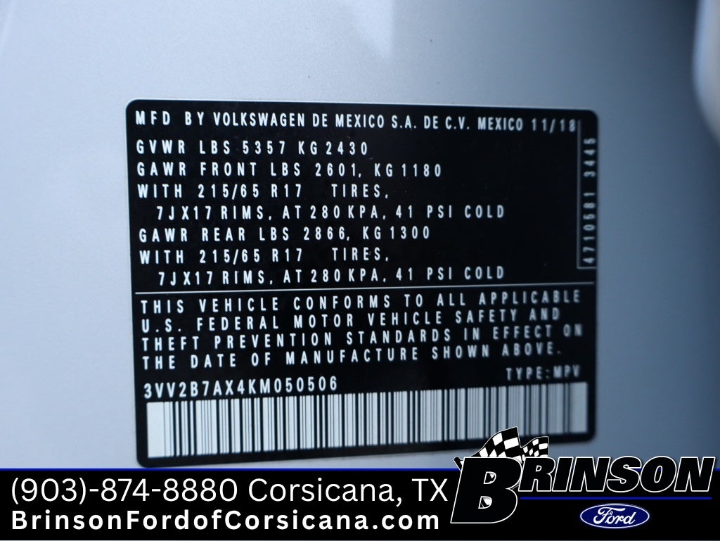 2019 Volkswagen Tiguan 2.0T SE 4Motion